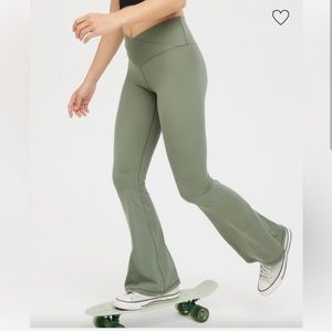 Aerie Green Crossover Flare Leggings